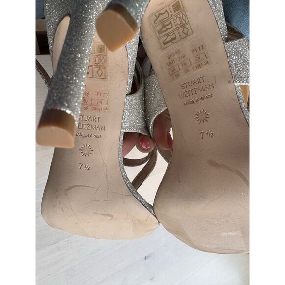Stuart Weitzman Align 95 Glitter Party Sandal In Metallic gold size 7.5 - Picture 5 of 10